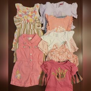 Lot of 8 Toddler Girl Outfits, Shorts/Skort Sets & Rompers, Sz 2T, Mixed Brands